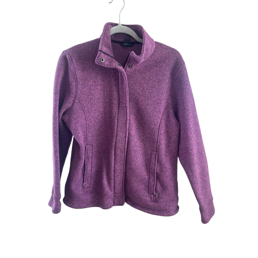 Land's End Purple Zip-Up Sweater Large Petite Outdoors, Winter Sweater,